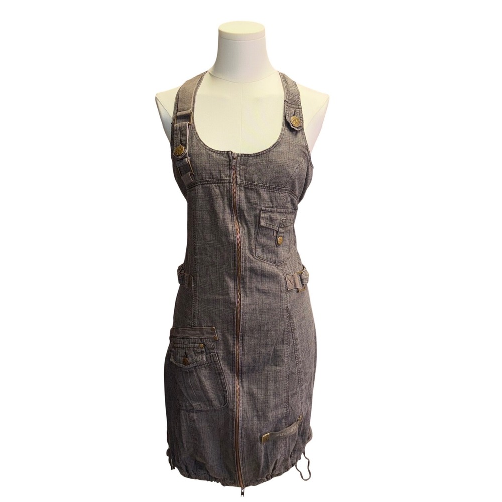Attrattivo Apron Dress Womens L Gray Good Vintage Y2K Grunge Utility Cargo Cinch